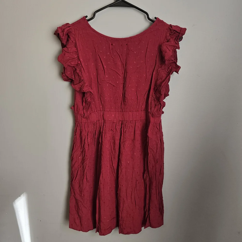 🌟 Silence + Noise Red Ruffle Sleeve Mini Dress - Picture 3 of 4